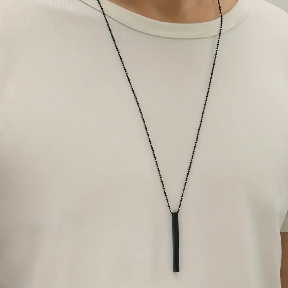 Men's Rectangle Metal Pendant Cuban Chain Necklace - Picture 1 of 4